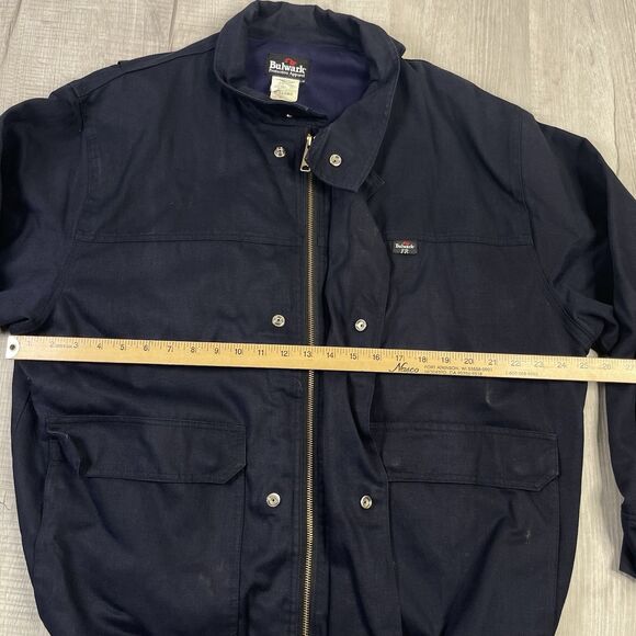 Bulwark FR Men's Large Long Flame Resistant Navy Lined Bomber Jacket Full Zip X - Picture 10 of 12